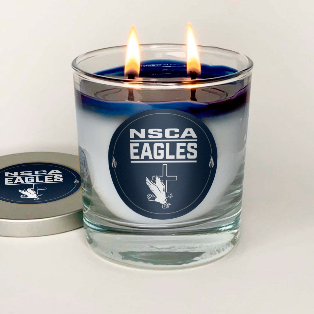 NSCA candle, blue, lit