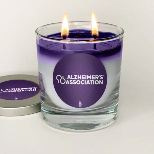 alzheimers association purple candle, lit