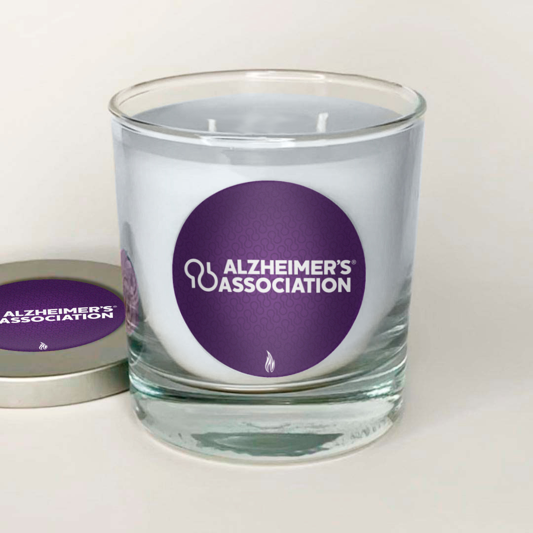 alzheimers association purple candle, lid off