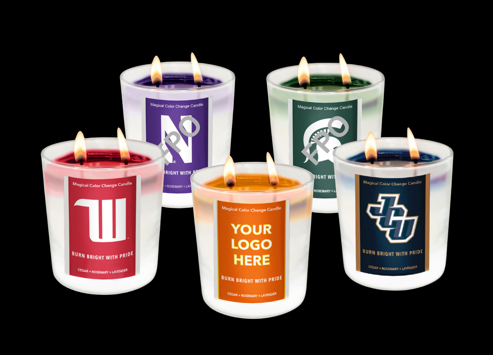 assorted branded candles, various colors
