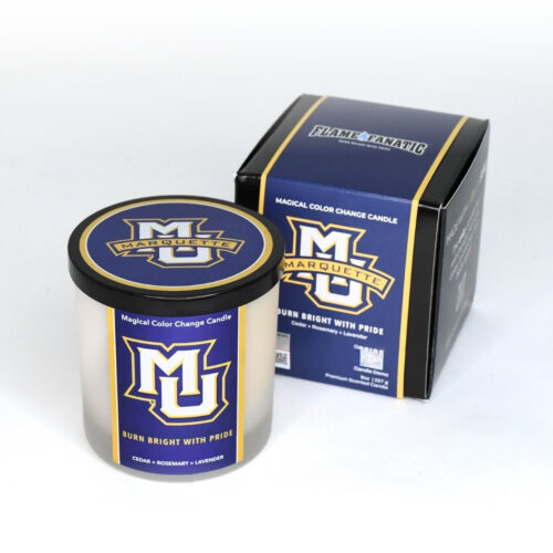 Marquette University candle product and packaging
