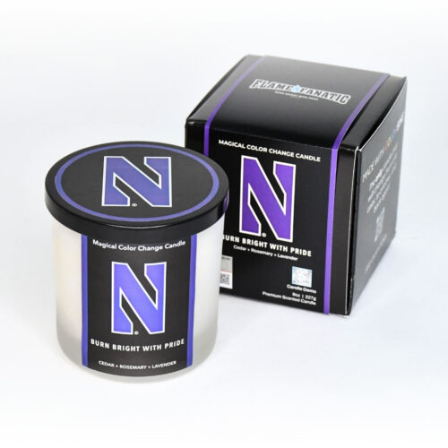 Northwestern University candle product and packaging