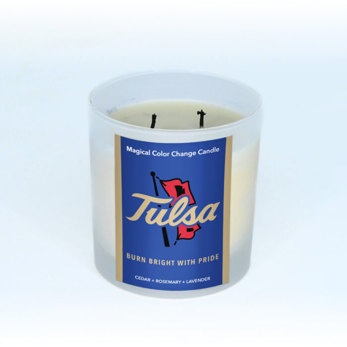 university of tulsa 8oz candle, two wick, extinguished